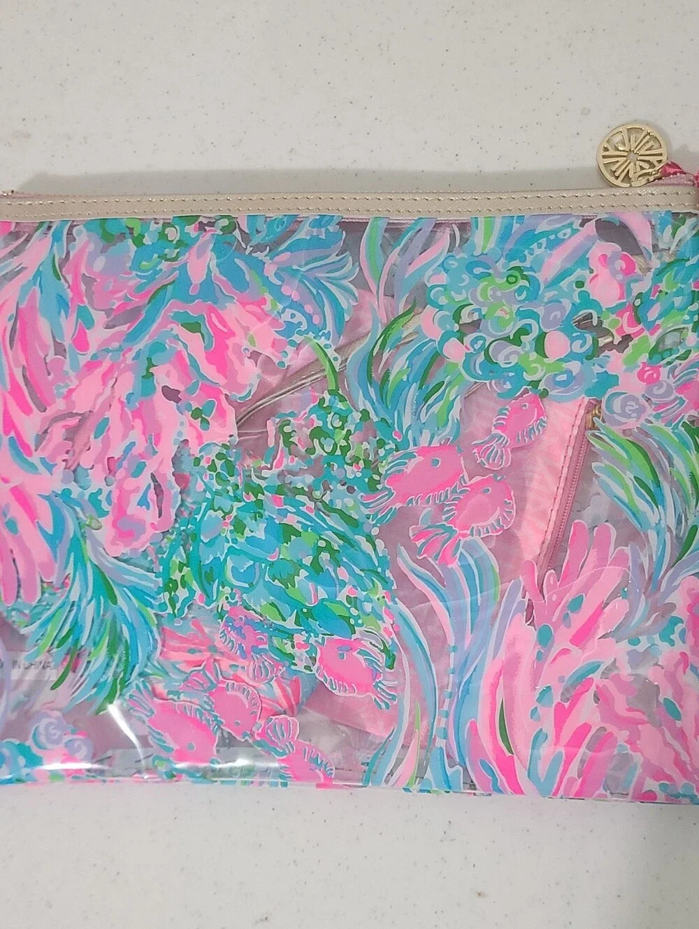 NWT Lilly Pulitzer Best Fishes Beach Day Pouch 3pc Set Makeup Bag Cozy